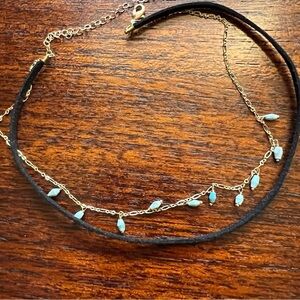 Anthropologie Serefina Choker Necklace Turquoise Leather Boho Hippie Western